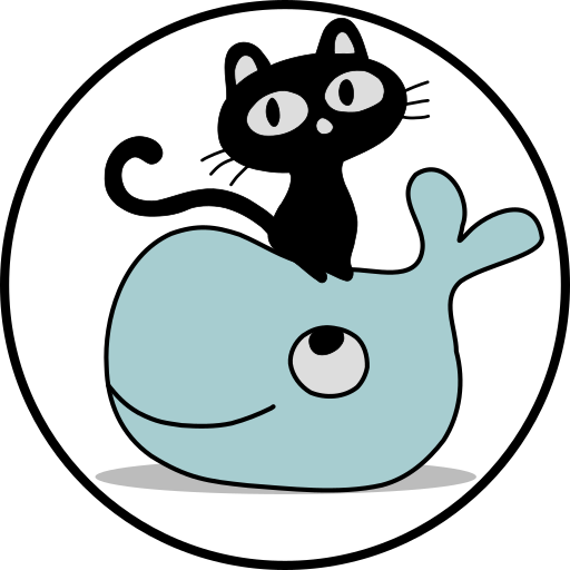 Dessin du chat de mandragot sur le dos de la baleine Docker